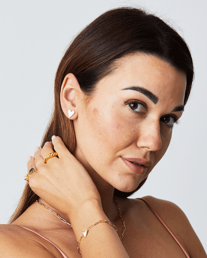 Deltora™ Iconic Paris White Heart Earrings in Gold