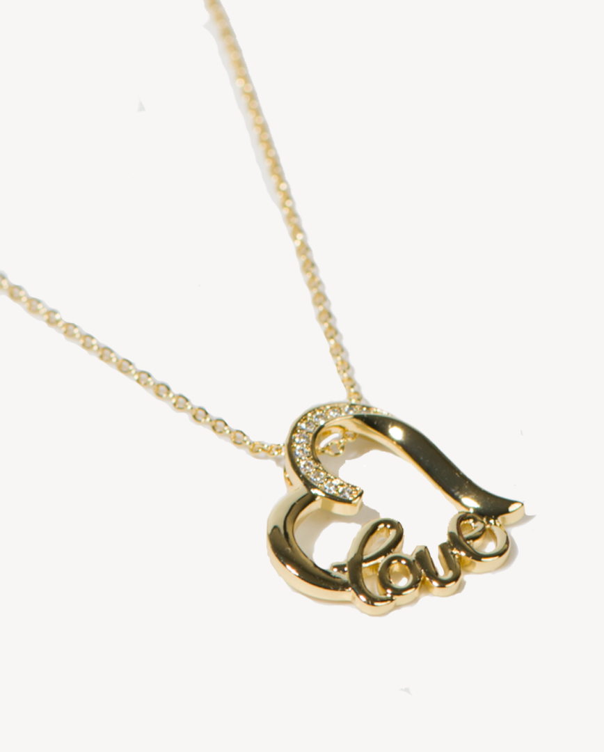 Deltora™ Iconic Paris Love Script Gold Necklace in White Crystal