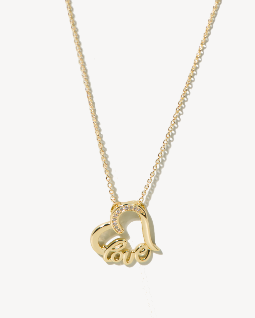 Deltora™ Iconic Paris Love Script Gold Necklace in White Crystal