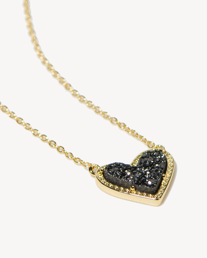 Deltora™ Iconic Paris Heart Gold Necklace in Black Drusy